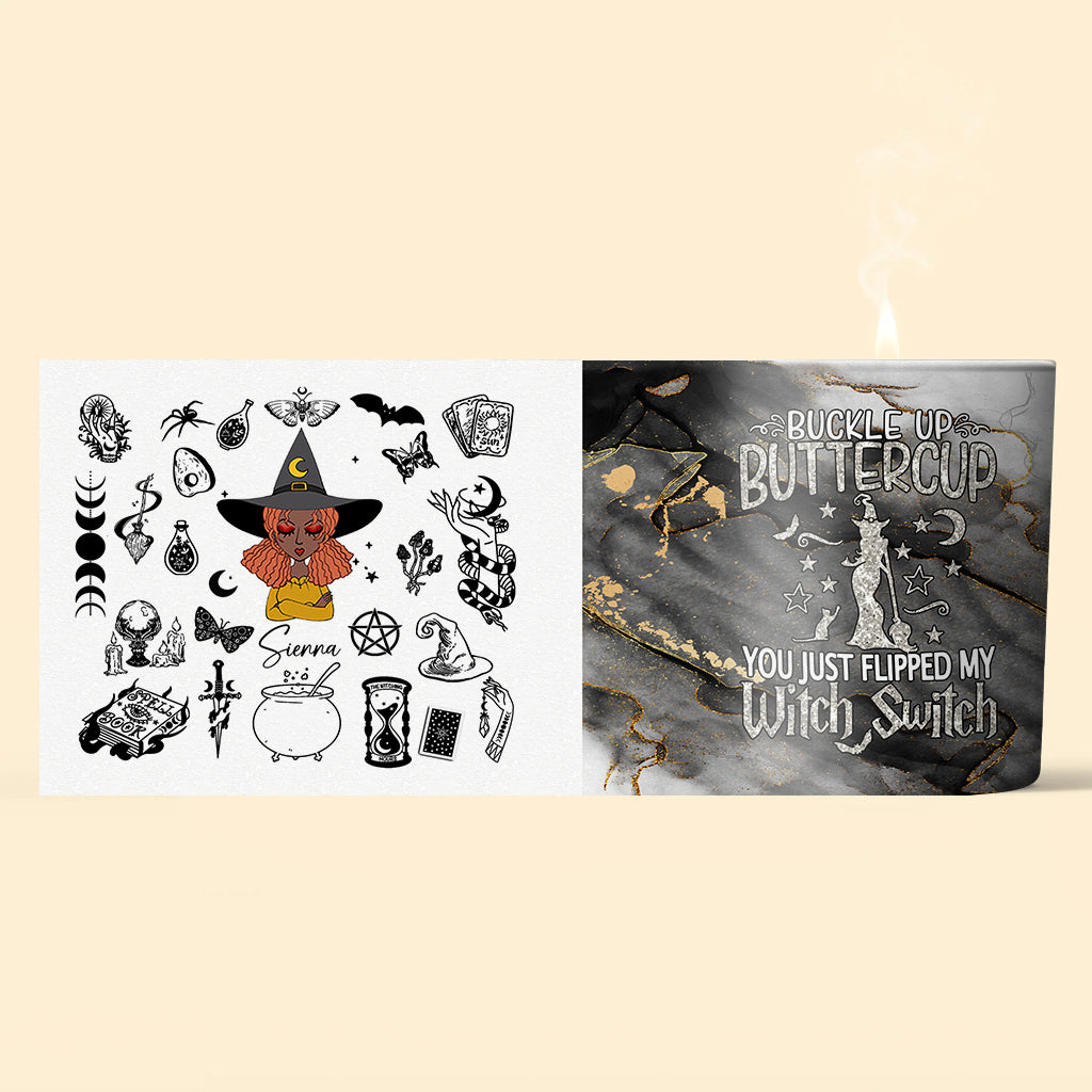 Buckle Up Buttercup - Personalized Witch Candle With Wooden Lid