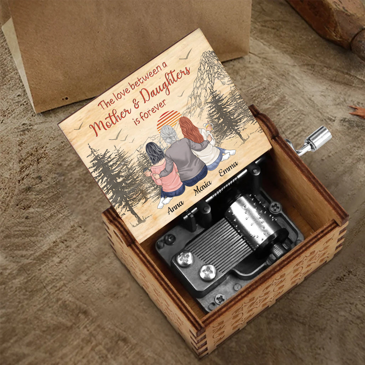 Love Forever - Gift for mom, daughter, son - Personalized Hand Crank Music Box