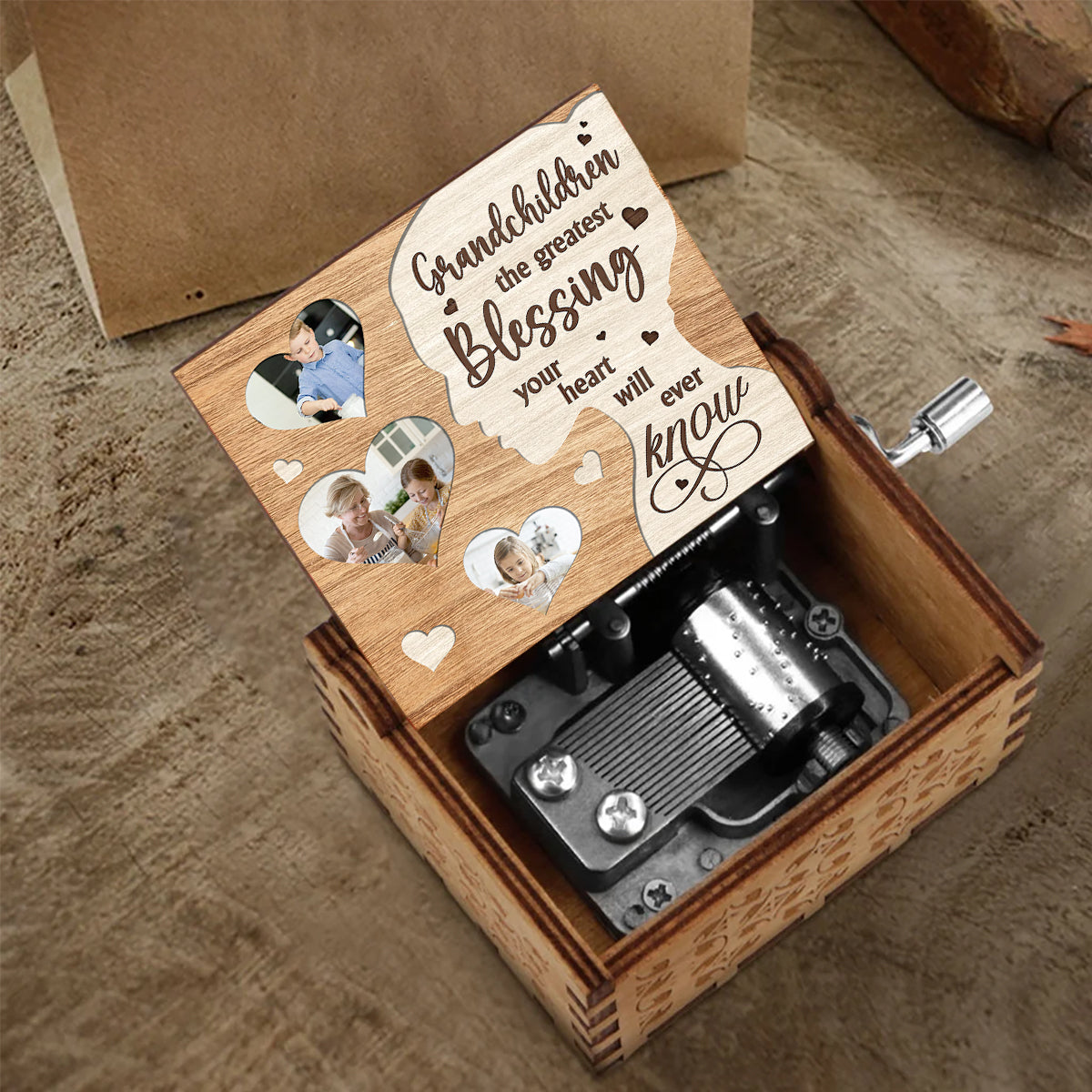 Le plus beau cadeau - Boîte à musique à manivelle personnalisée pour grand-mère ou maman
