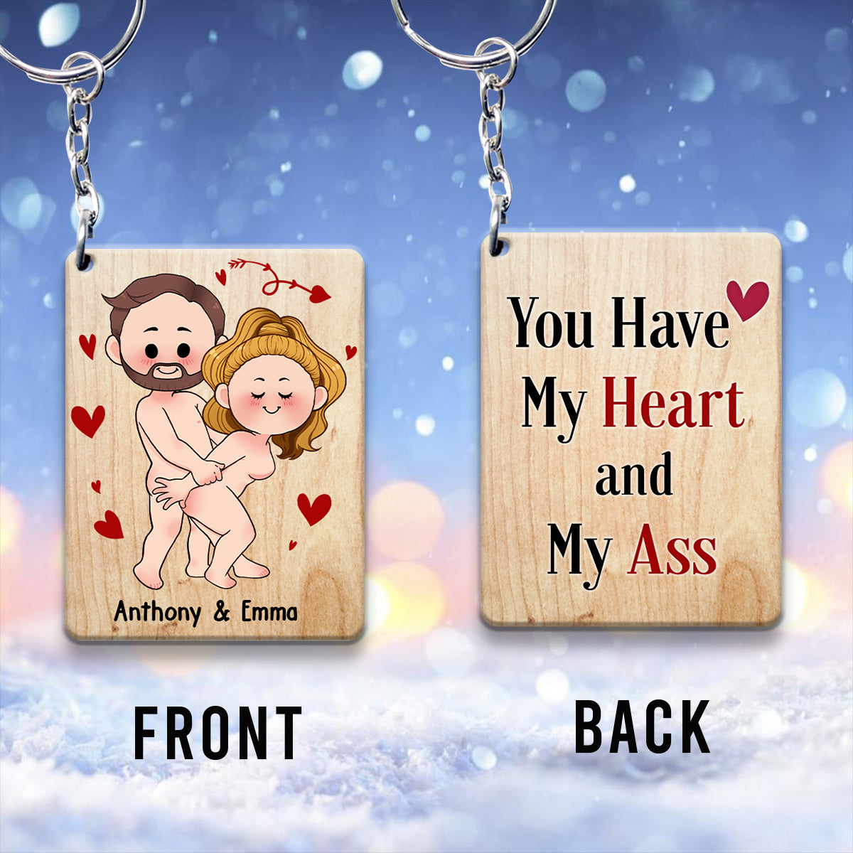 I Love You - Personalized Couple Keychain (Printed On Both Sides)