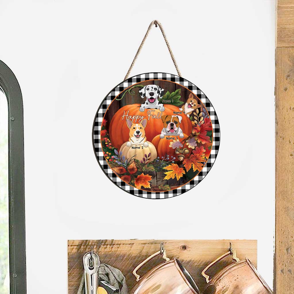 Joyeux automne ! Panneau rond en bois personnalisé pour chien d'automne