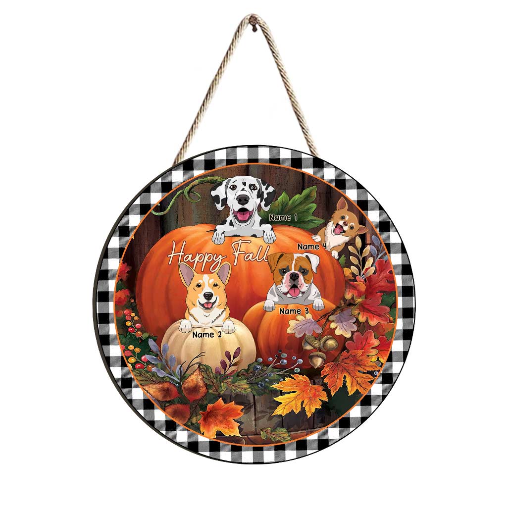 Joyeux automne ! Panneau rond en bois personnalisé pour chien d'automne