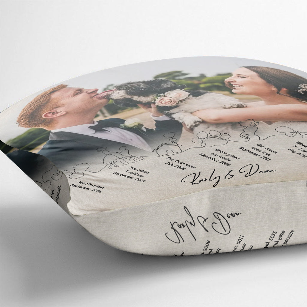 Our Story So Far - Personalized Husband And Wife Throw Pillow