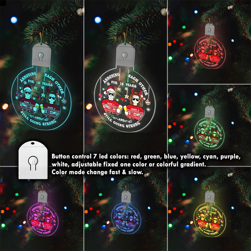 Annoying Each Other - Personalized Christmas Couple Round Led Acrylic Ornament