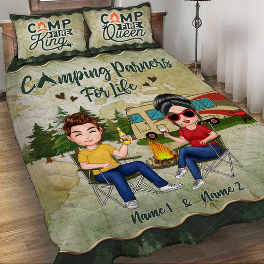 Partenaires de camping pour la vie - Ensemble de courtepointe de camping personnalisé pour couples
