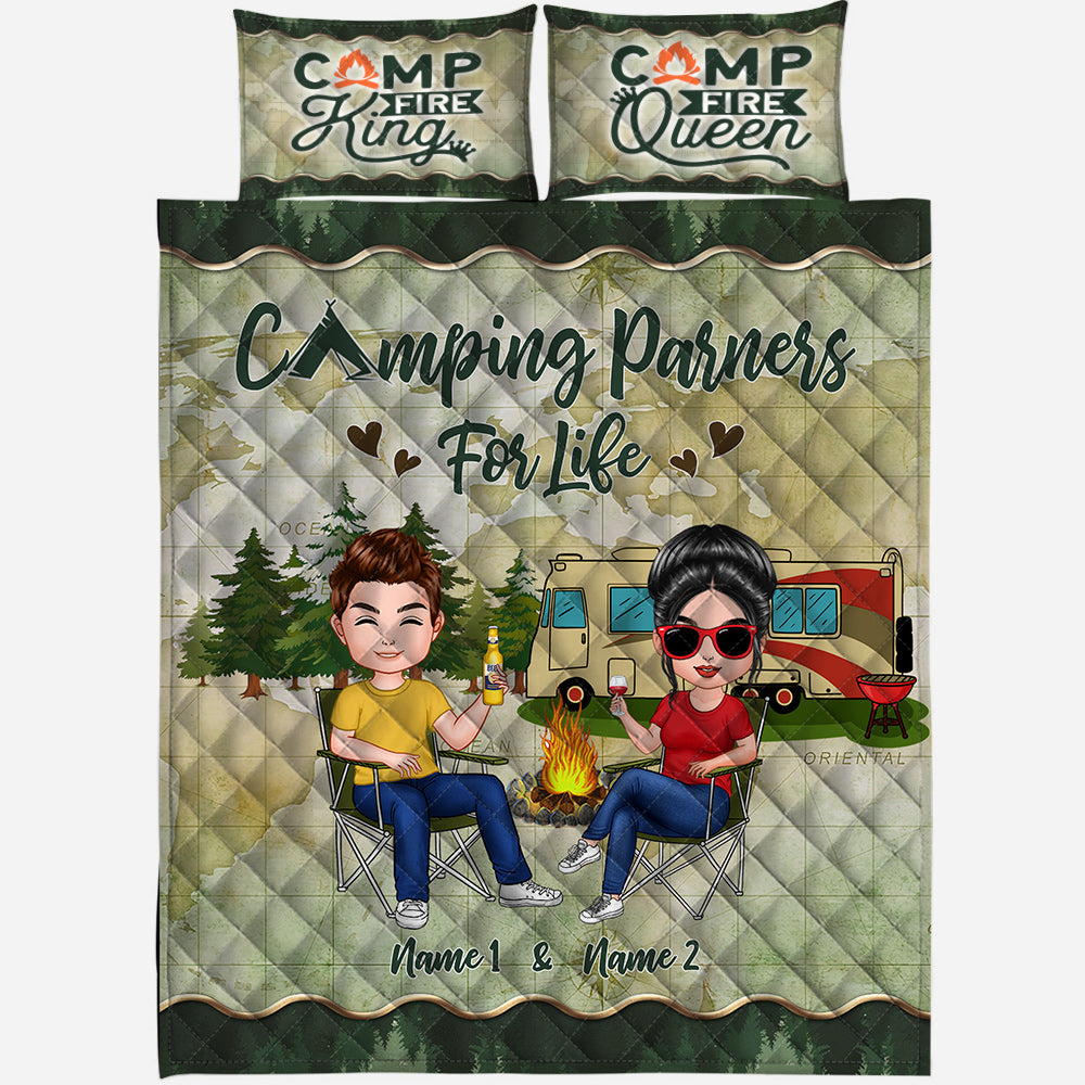 Partenaires de camping pour la vie - Ensemble de courtepointe de camping personnalisé pour couples