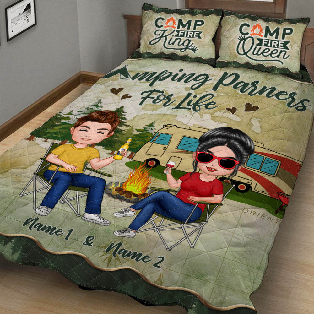 Partenaires de camping pour la vie - Ensemble de courtepointe de camping personnalisé pour couples