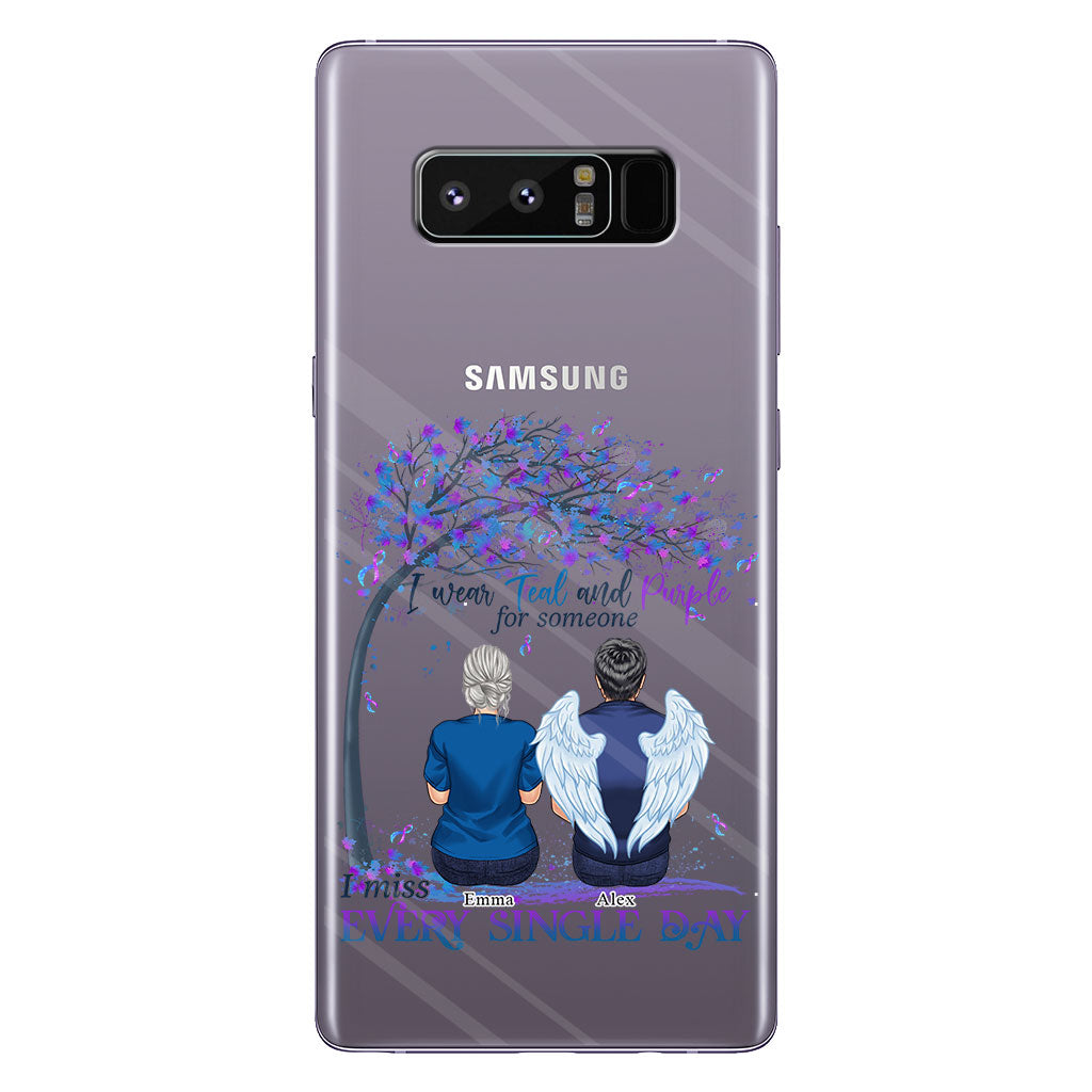 I Wear Teal And Purple - Personalized Suicide Prevention Clear Phone Case