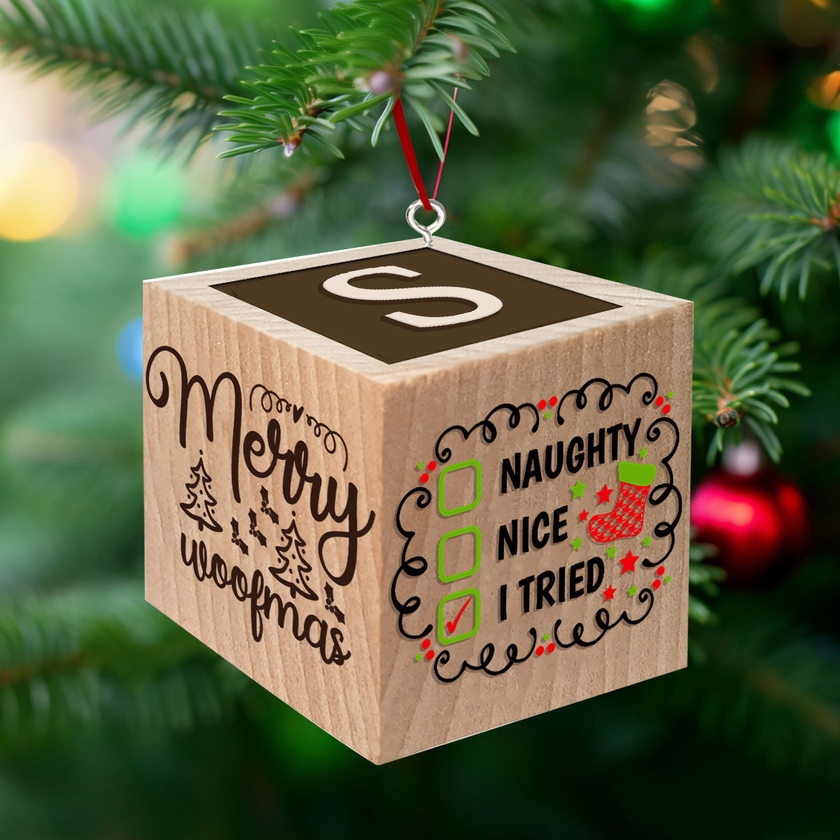 Fröhliche Wuff-Weihnachten! Meowy Weihnachts-Bausteinornament – ​​Geschenk für Hunde- und Katzenliebhaber – Personalisierter Bausteinornament