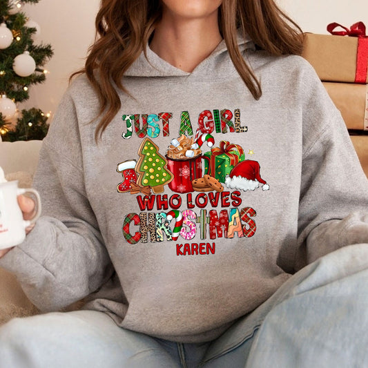 Einfach ein Mädchen, das Weihnachten liebt – personalisiertes Weihnachts-T-Shirt und Hoodie