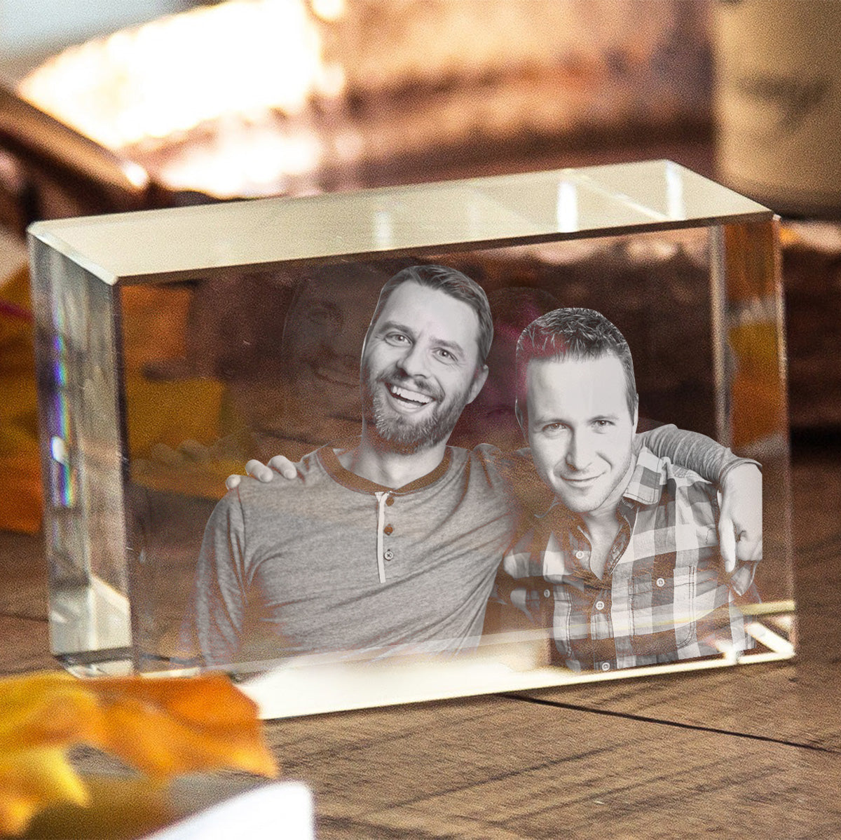 Lampe en cristal cubique 3D gravée au laser avec photo personnalisée - Oncle