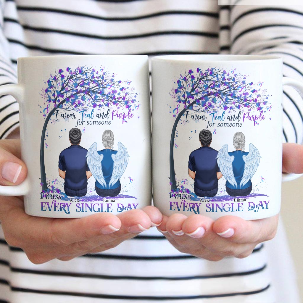 I Wear Teal And Purple - Personalized Suicide Prevention Mug