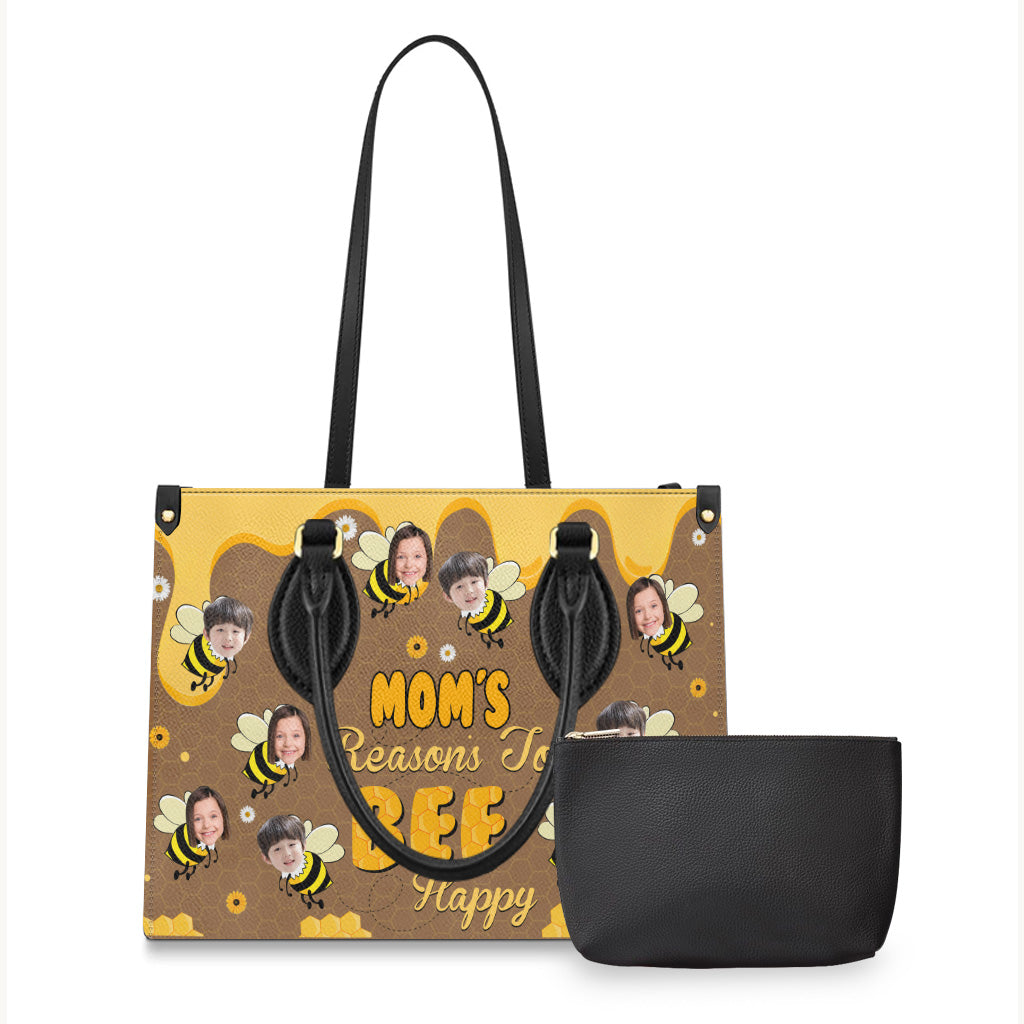Bee Happy - Gift for grandma, mom - Personalized Leather Handbag
