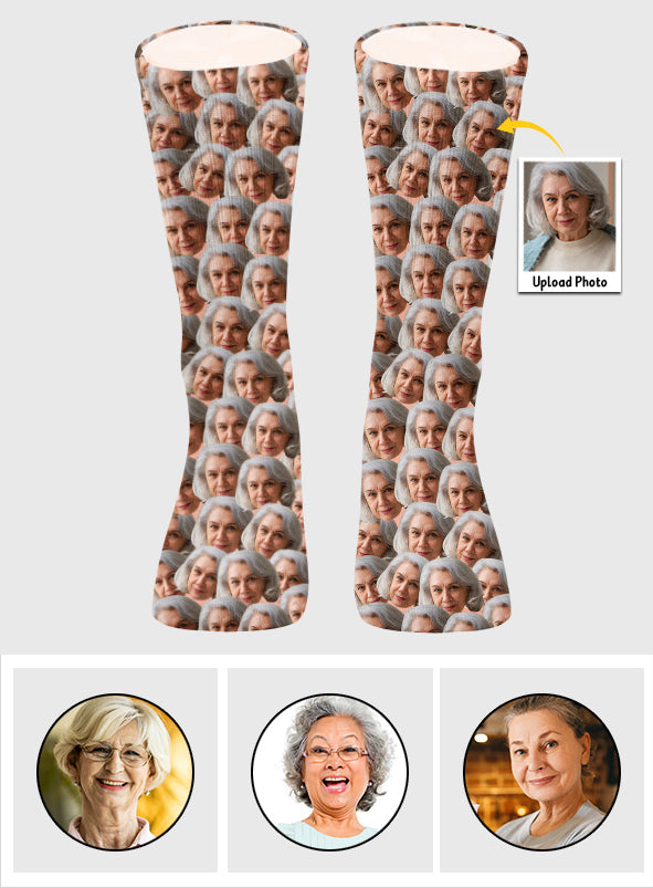 Chaussettes personnalisées pour grand-mère avec visage imprimé -