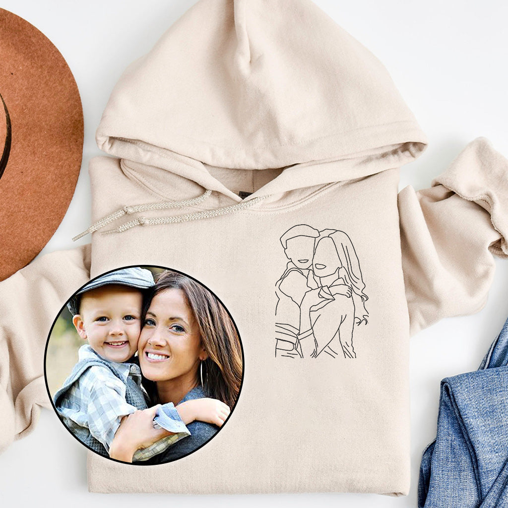 Custom Line Art - Personalized Aunt Embroidered Hoodie