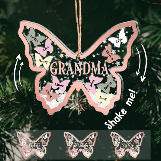 Schmetterlinge für Oma und Enkelkinder – Geschenk für Oma – Personalisierter dreilagiger Schüttel-Ornament