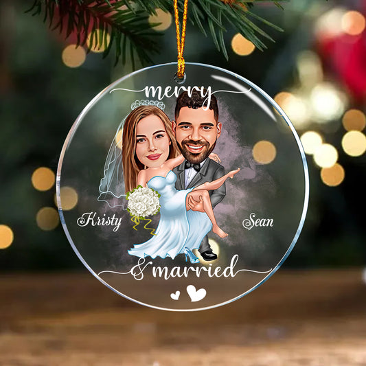 Merry And Married - Personalized Husband And Wife Transparent Ornament