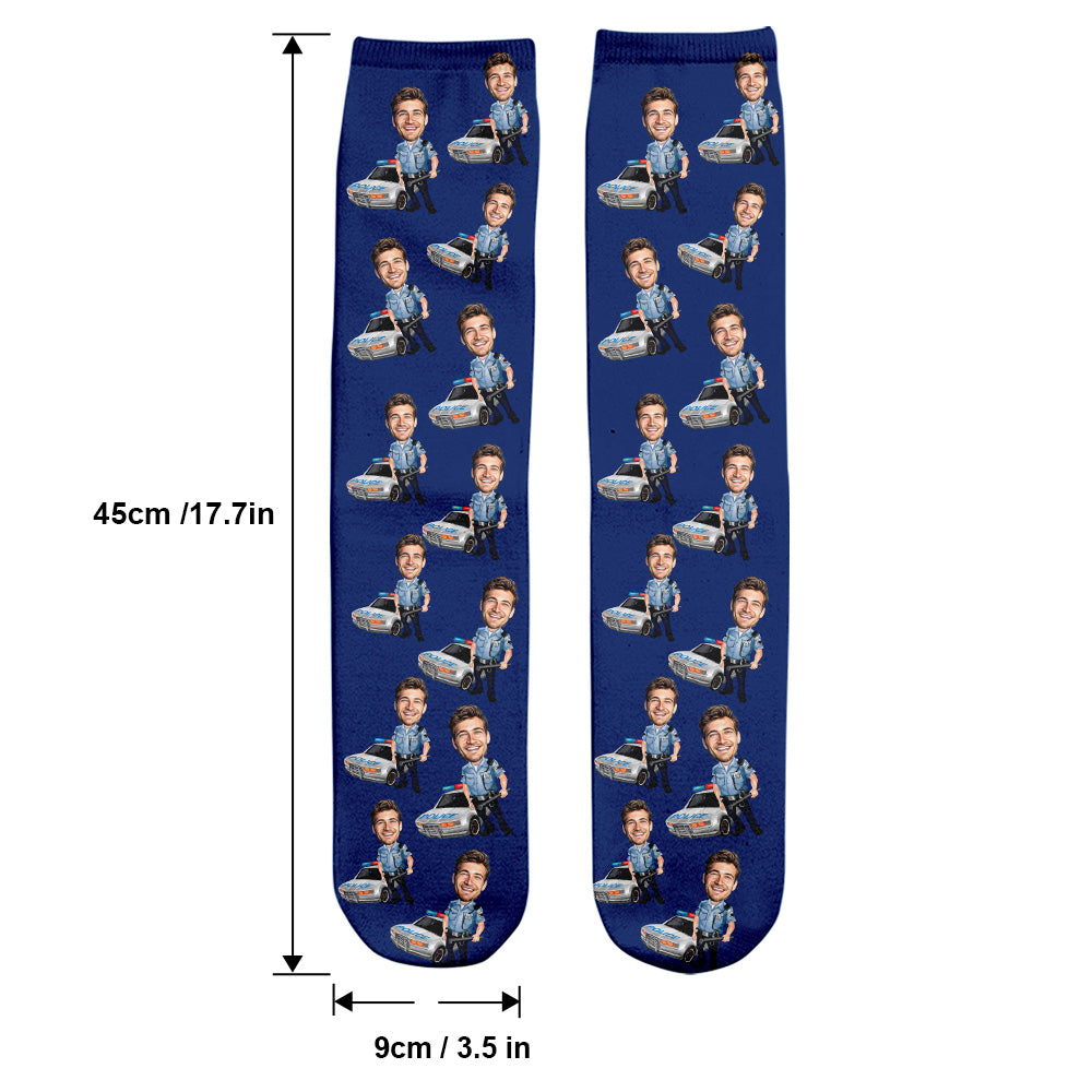 Cartoon-Foto eines Polizisten – Personalisierte Socken mit Polizeimotiv
