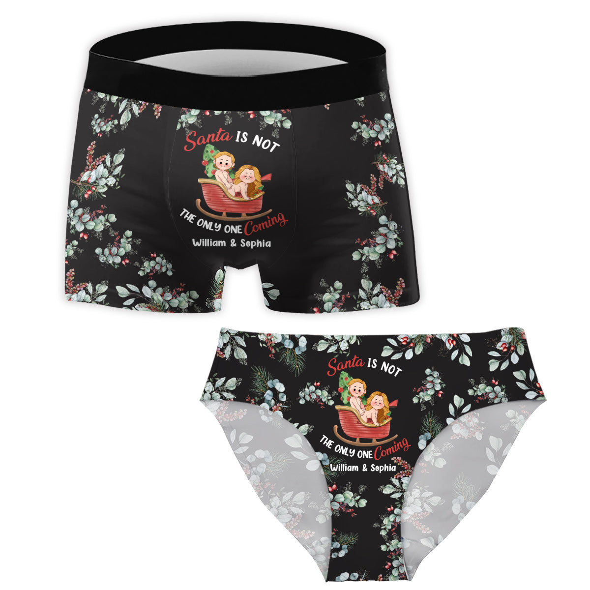 Set Santa Is Not The Only One Coming - Personalized Couple Women Briefs & Men Boxer Briefs