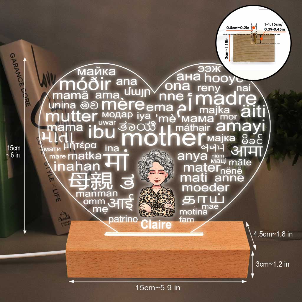 International Language - Personalized Mother's Day Mother Shaped Plaque Light Base