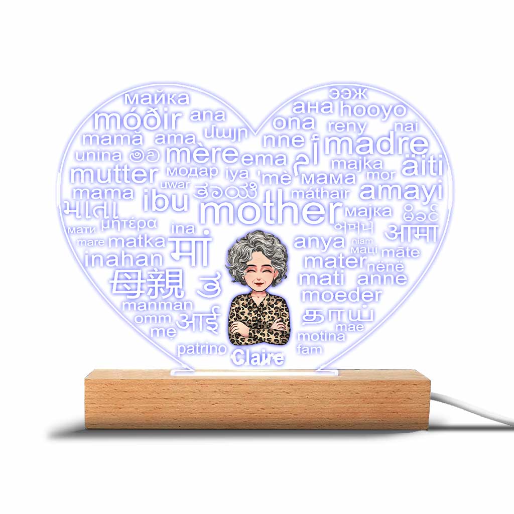 International Language - Personalized Mother's Day Mother Shaped Plaque Light Base