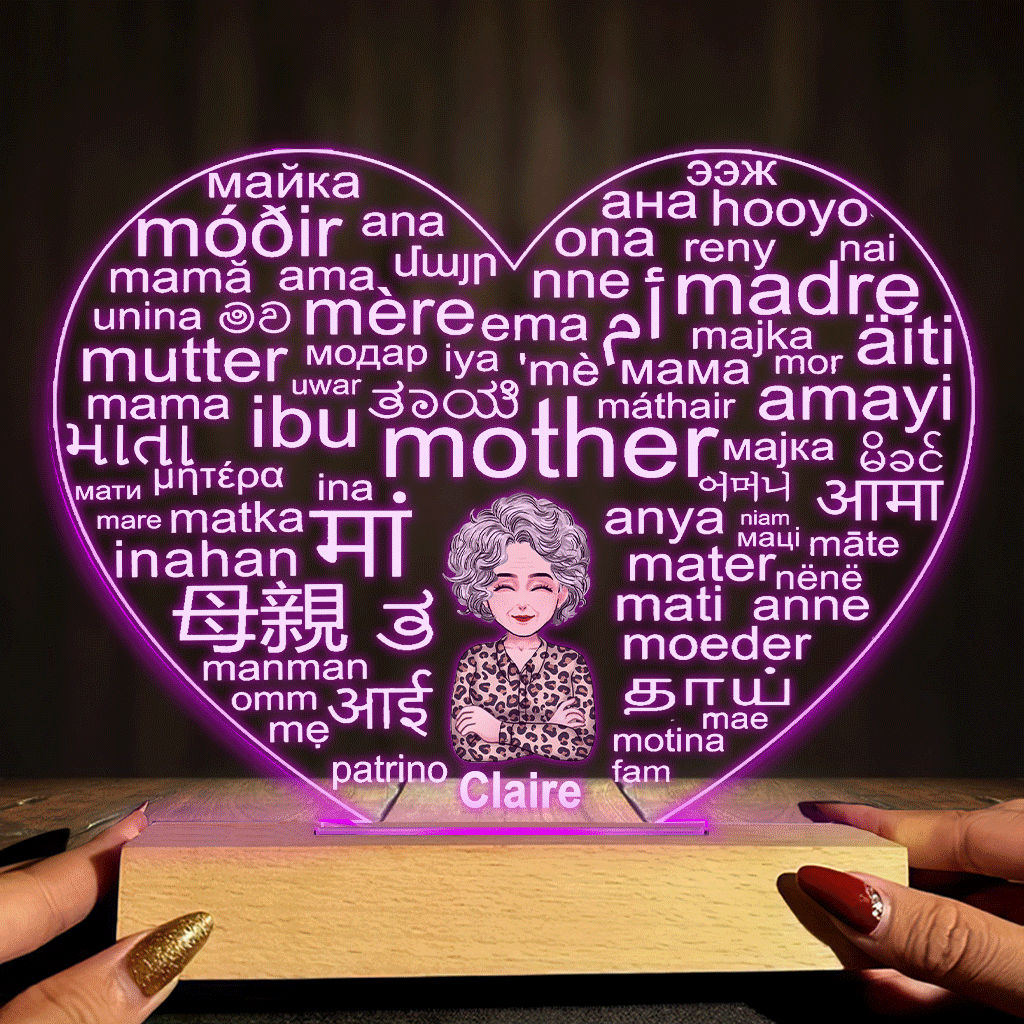 International Language - Personalized Mother's Day Mother Shaped Plaque Light Base