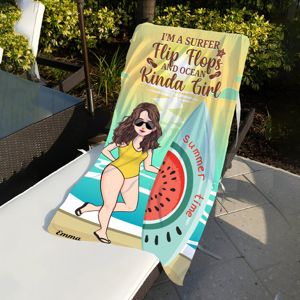 Kinda Girl – Personalisiertes Surfer-Strandtuch