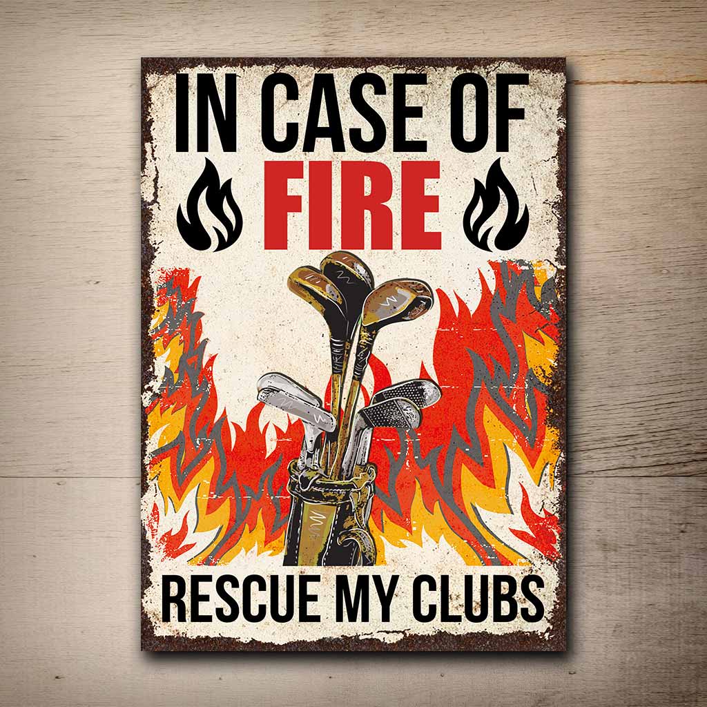 In Case Of Fire Rescue - Golf Rectangle Metal Sign
