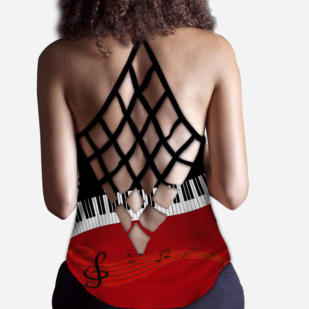Music Is Life Piano Cross Tanktop