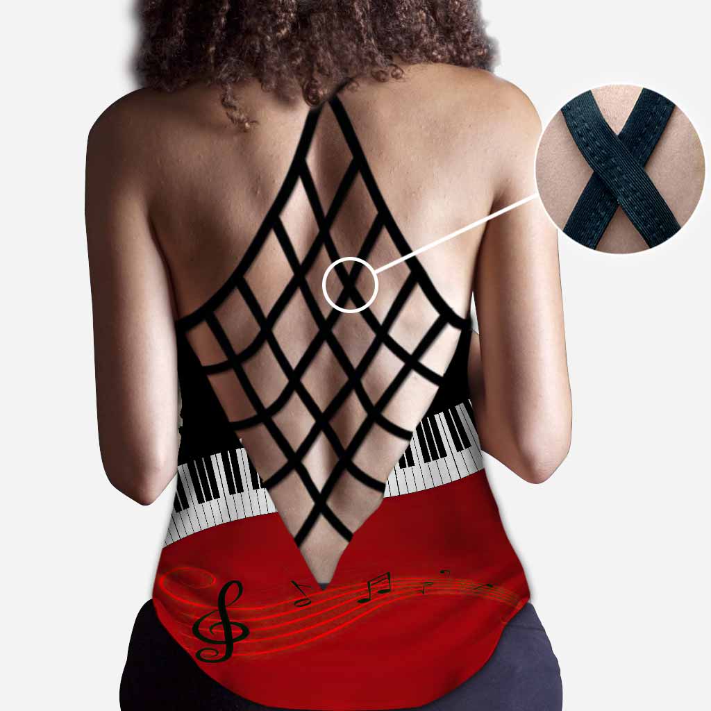 Music Is Life Piano Cross Tanktop