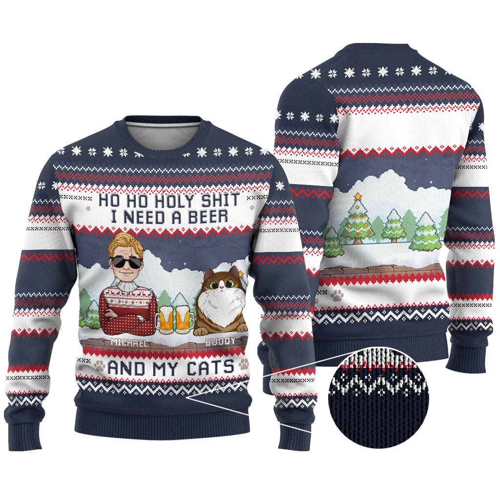 Ich brauche Bier und meine Katze – personalisierter Katzen-Pullover