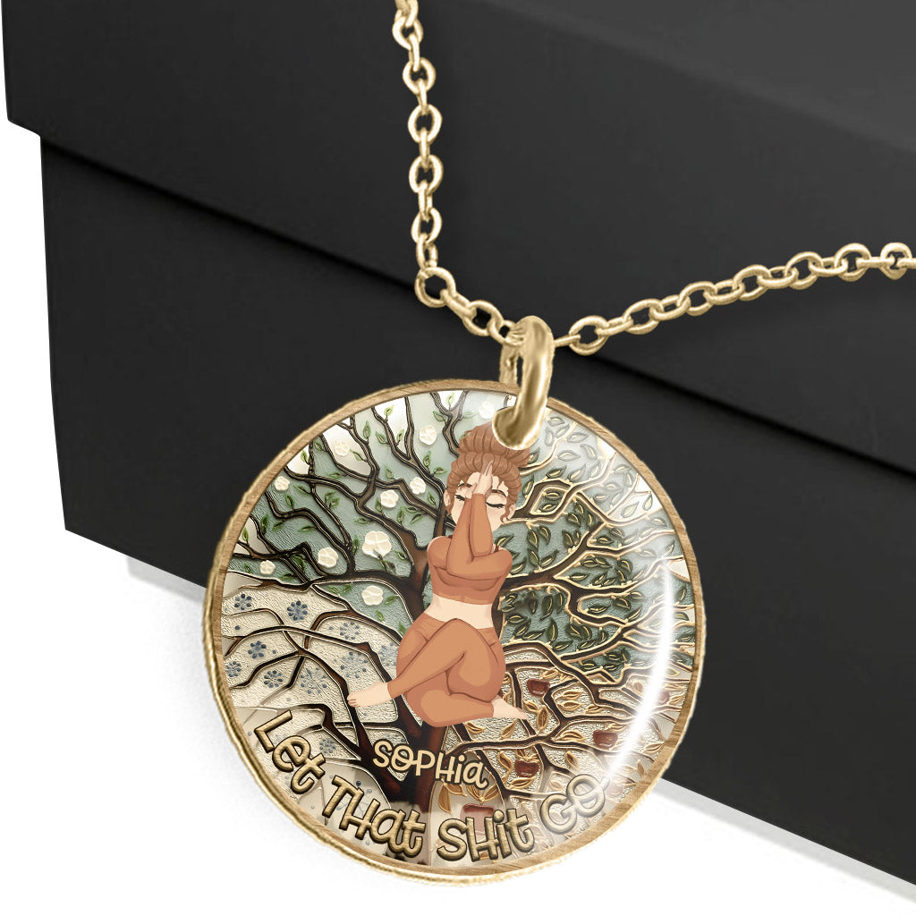 Lâchez prise - Collier pendentif rond de yoga personnalisé