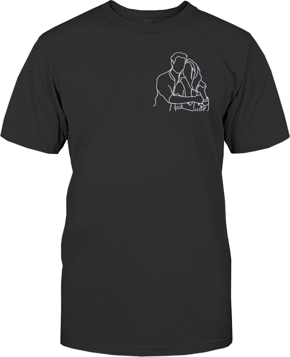 Custom Line Art - Personalized Couple Embroidered T-shirt