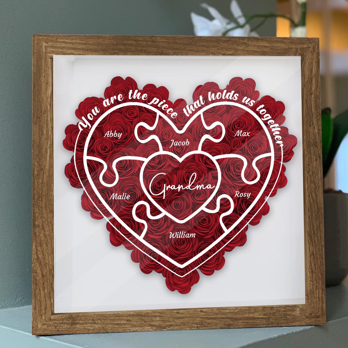 Mom You Are The Piece - Gift for mom, grandma, aunt, aunt, dad - Personalized Flower Shadow Box