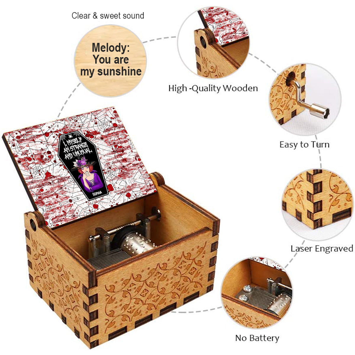 I Myself Am Strange and Unusual - Personalized Witch Hand Crank Music Box