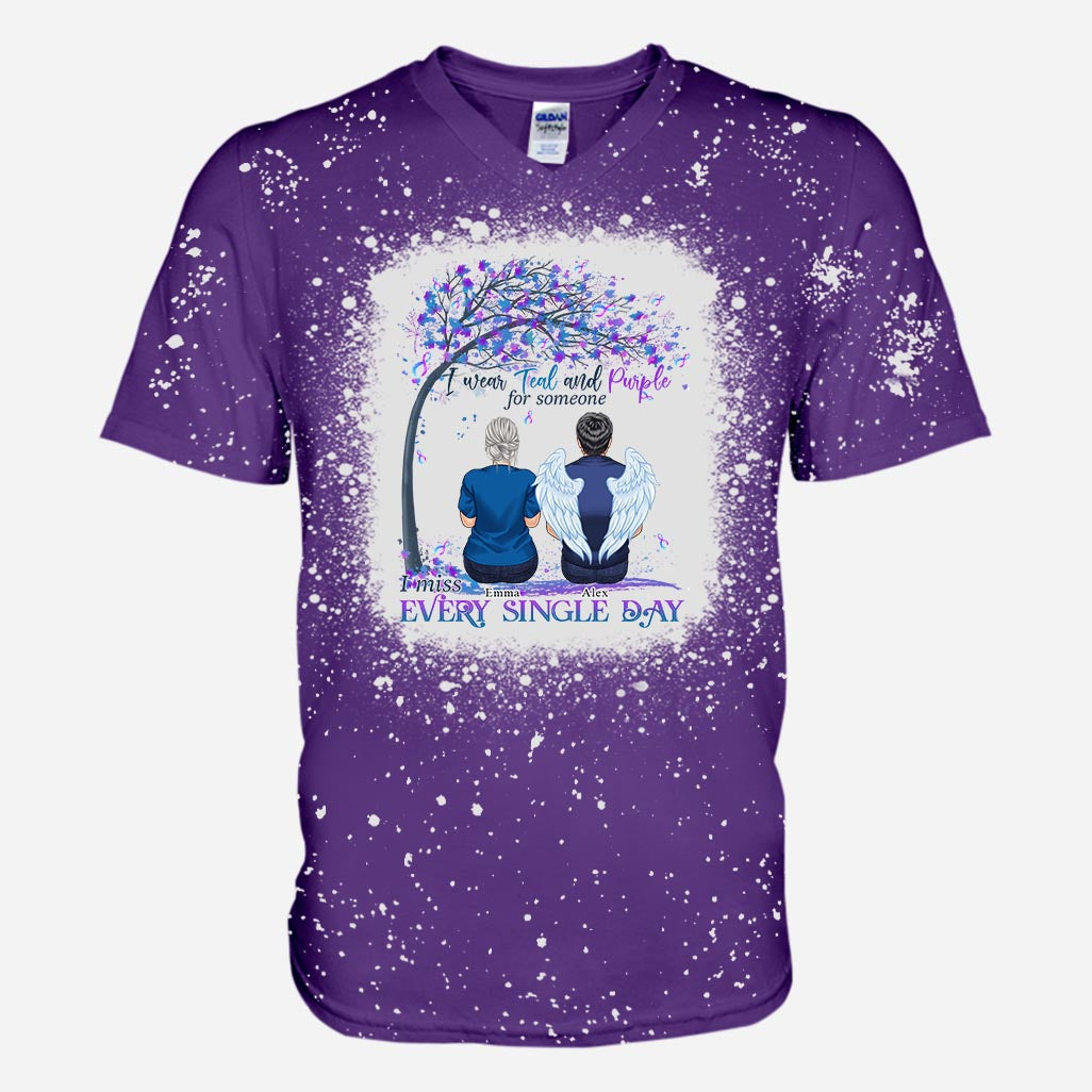 I Wear Teal And Purple - Personalized Suicide Prevention Bleached T-Shirt