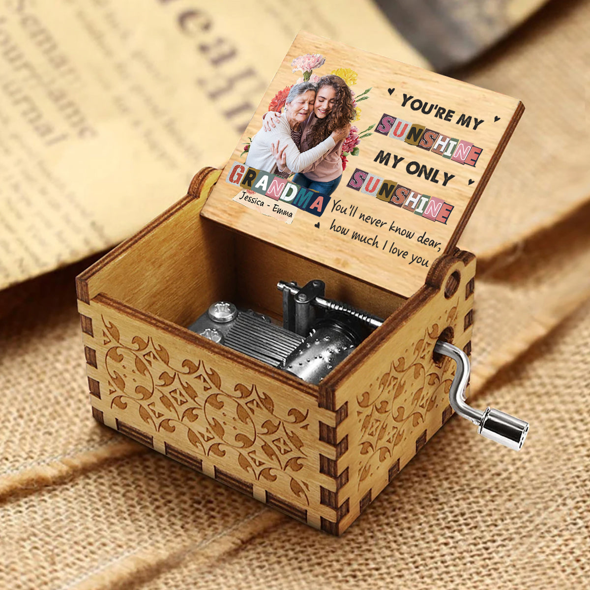 You Are My Sunshine - Gift for mom, grandma - Personalized Hand Crank Music Box
