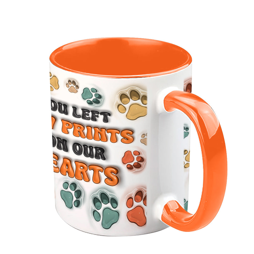 Du hast Pfotenabdrücke auf unseren Herzen hinterlassen, Engelsflügel – Geschenk für Hundeliebhaber, Trauernde nach einem Hunde- oder Katzenverlust – Personalisierte Tasse