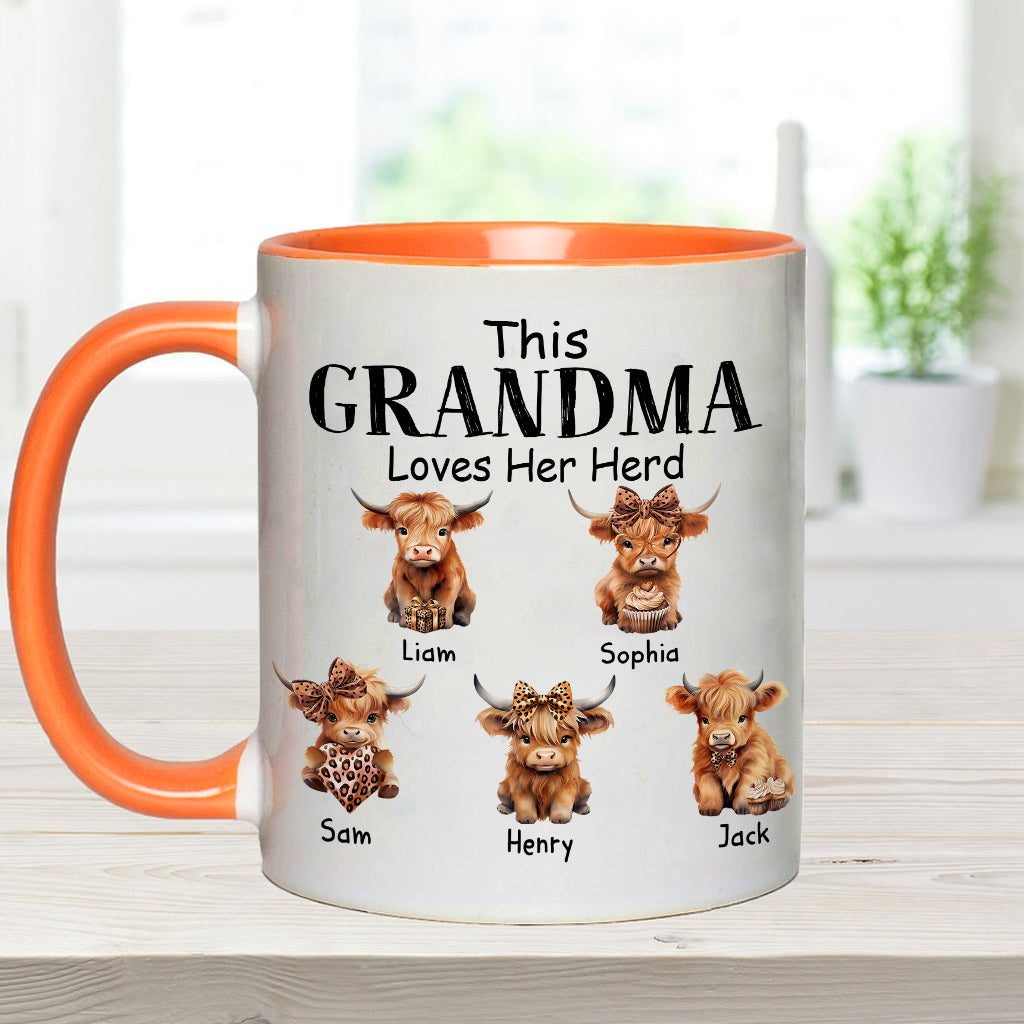 Grandma/ Nana/ Mimi... Loves Her Herd - Personalized Grandma Accent Mug