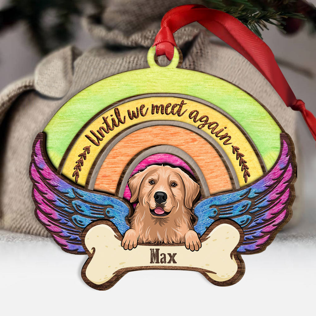 Bis wir uns wiedersehen – Personalisierter Weihnachtsschmuck aus Holz in Hundeform