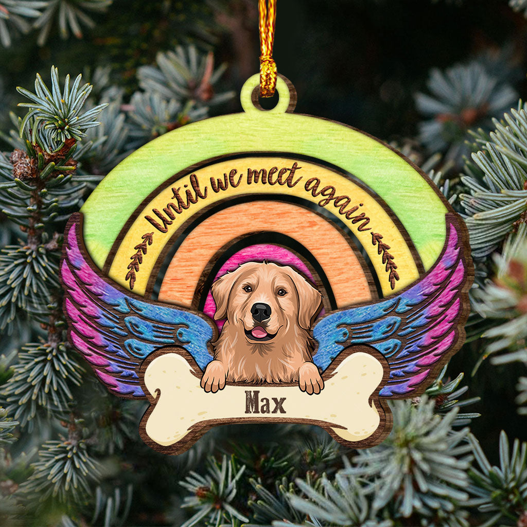 Bis wir uns wiedersehen – Personalisierter Weihnachtsschmuck aus Holz in Hundeform