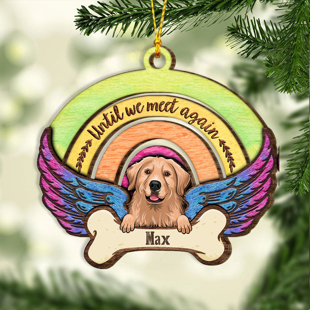 Bis wir uns wiedersehen – Personalisierter Weihnachtsschmuck aus Holz in Hundeform