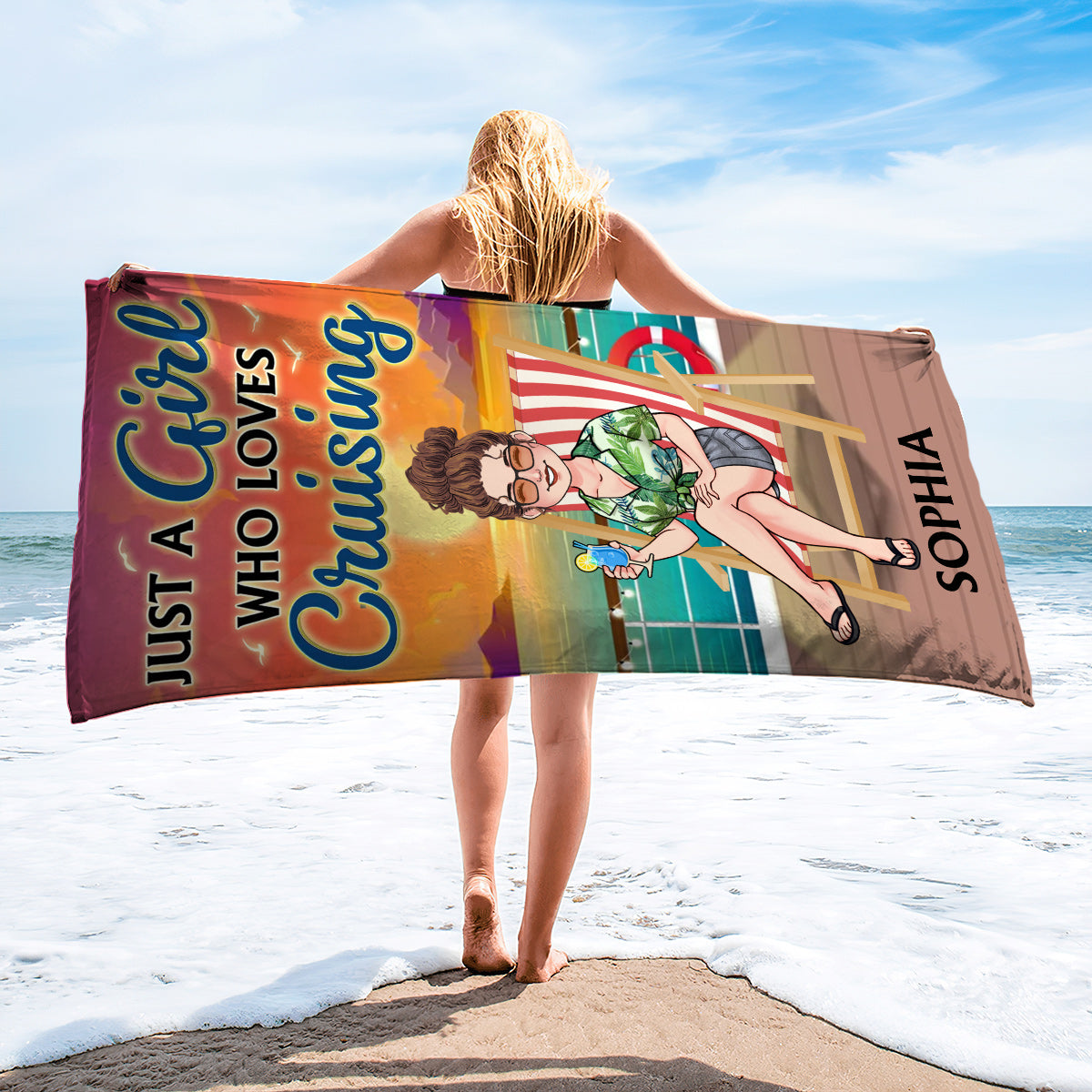 La vie est plus belle en croisière - Serviette de plage personnalisée pour croisière