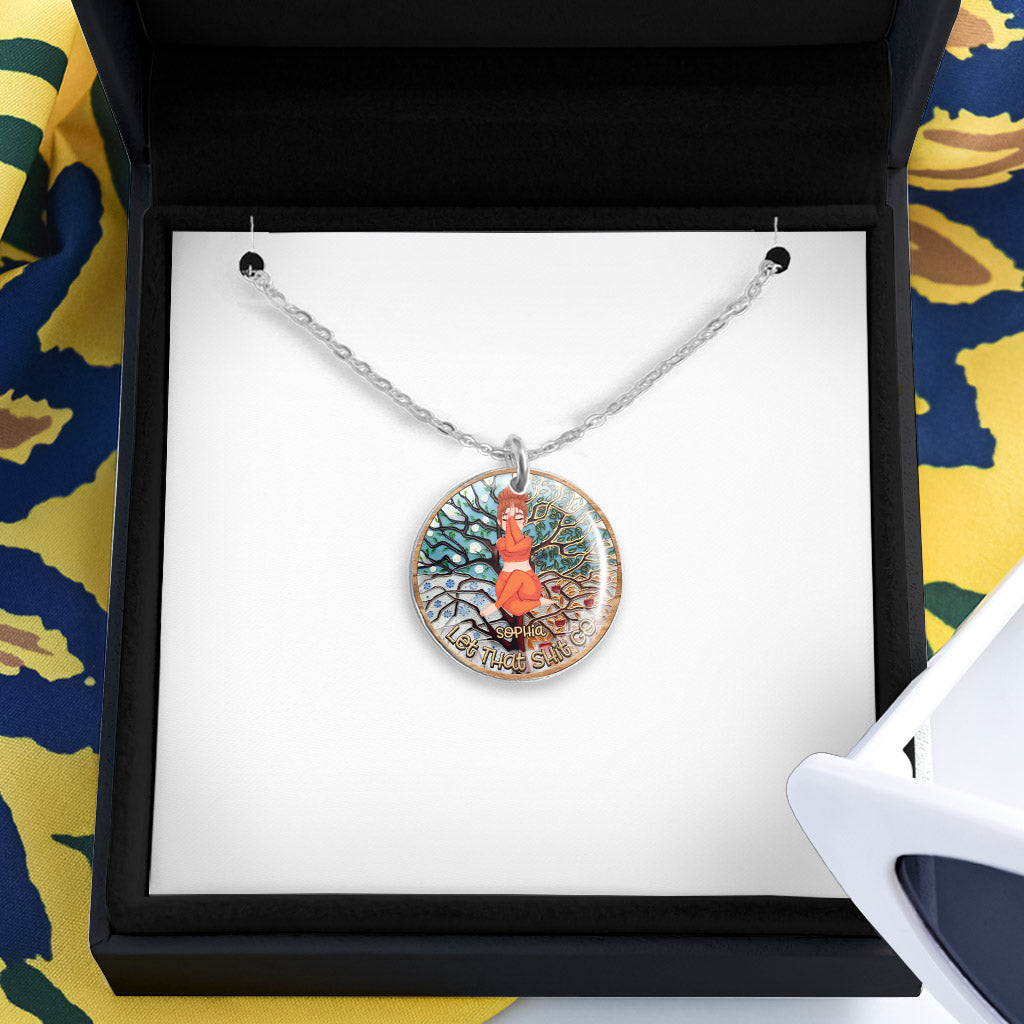 Lâchez prise - Collier pendentif rond de yoga personnalisé