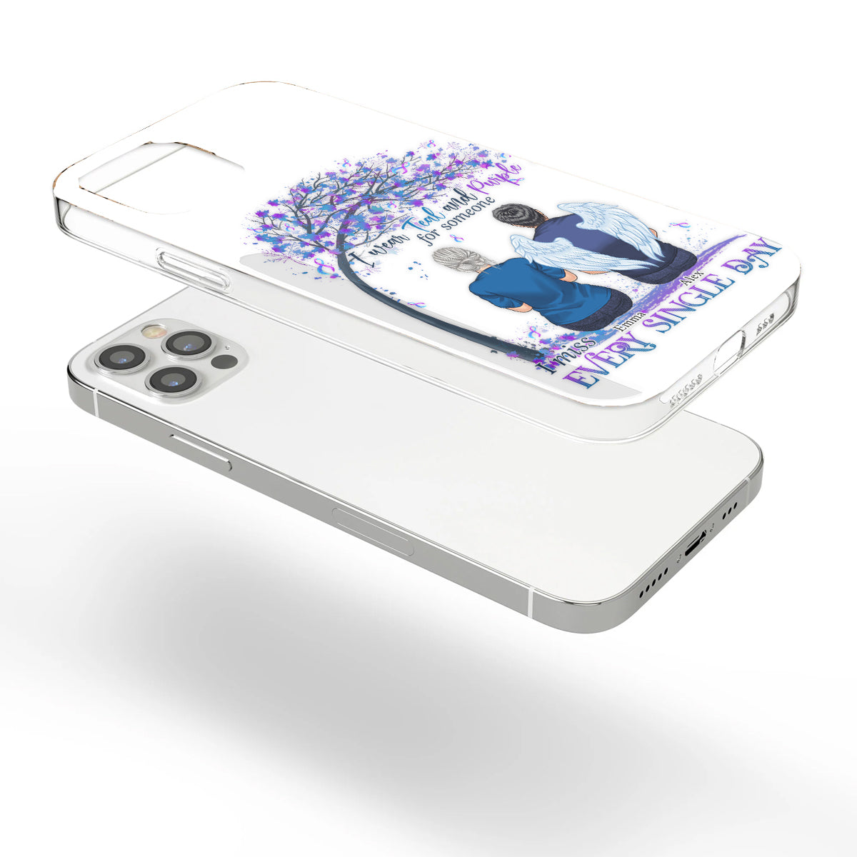 I Wear Teal And Purple - Personalized Suicide Prevention Clear Phone Case