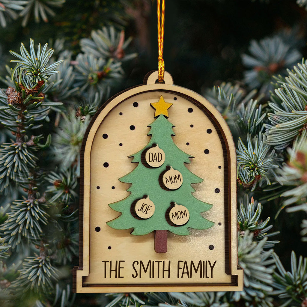 Joyeux Noël - Ornement familial personnalisé en bois à 2 niveaux