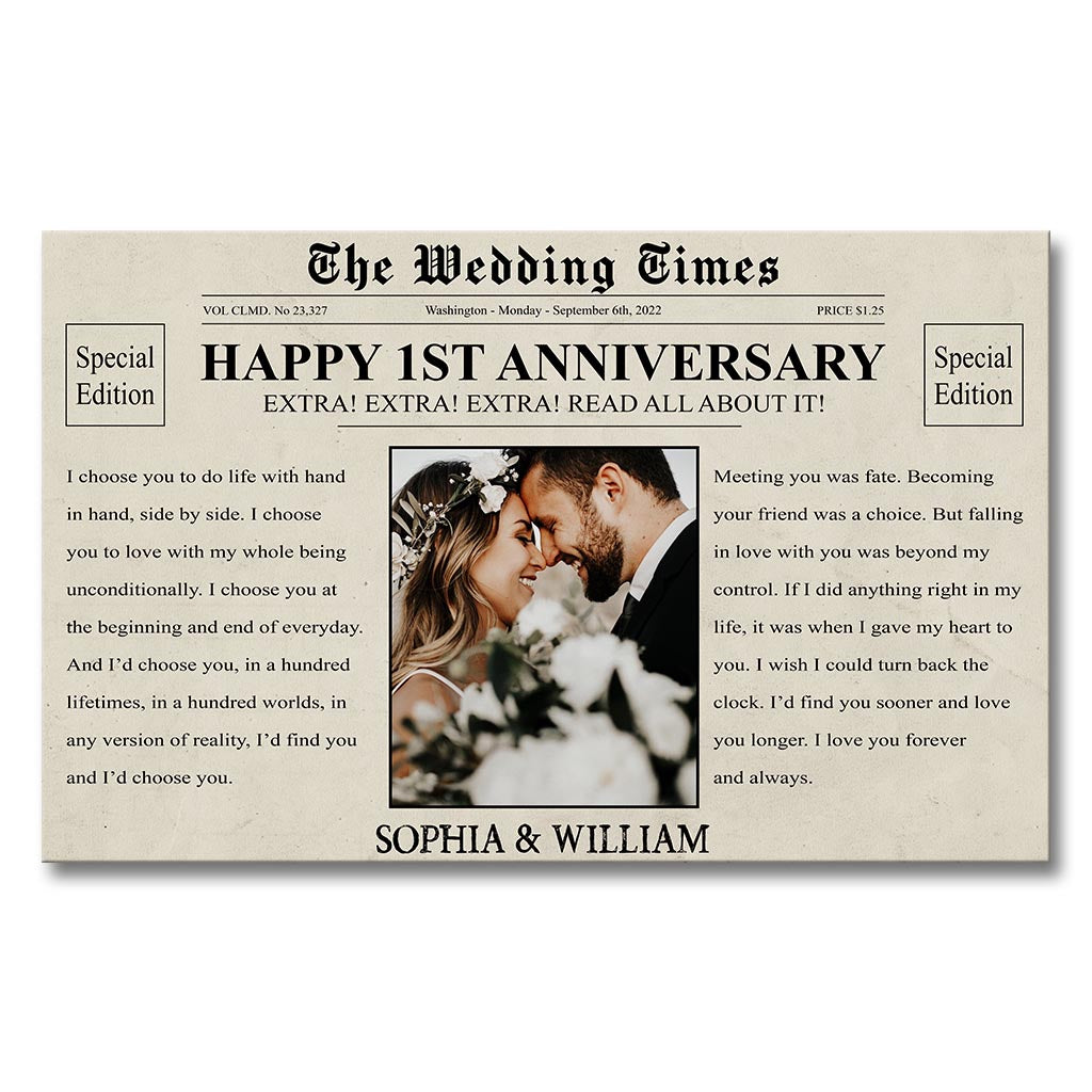 Happy Anniversary The Wedding Times Newspaper - Personalized Husband And Wife Canvas And Poster