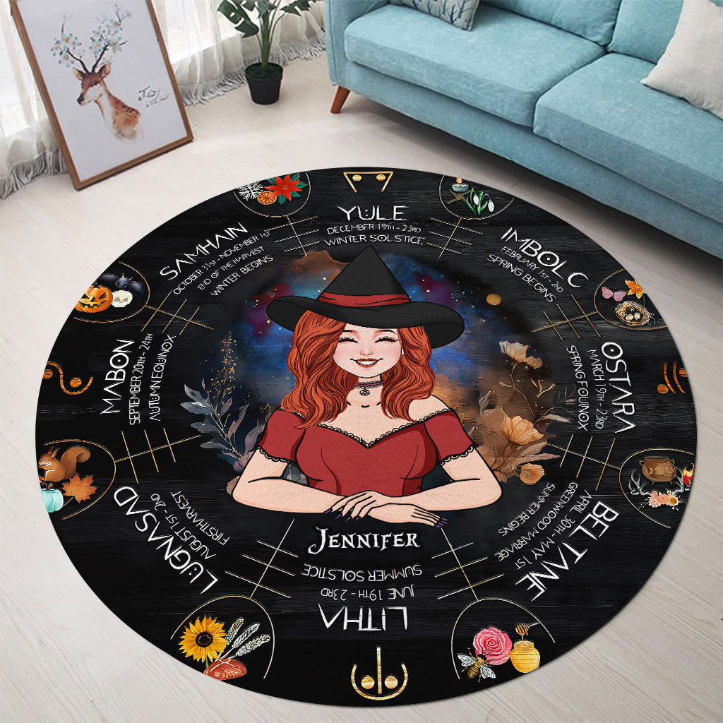 Wheel Of The Year - Personalized Witch Round Rug