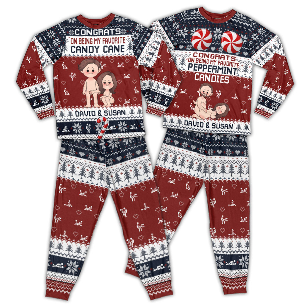 Congrats On Being My Favorite Candy Cane Peppermint Candies - Personalized Couple Pajamas Set