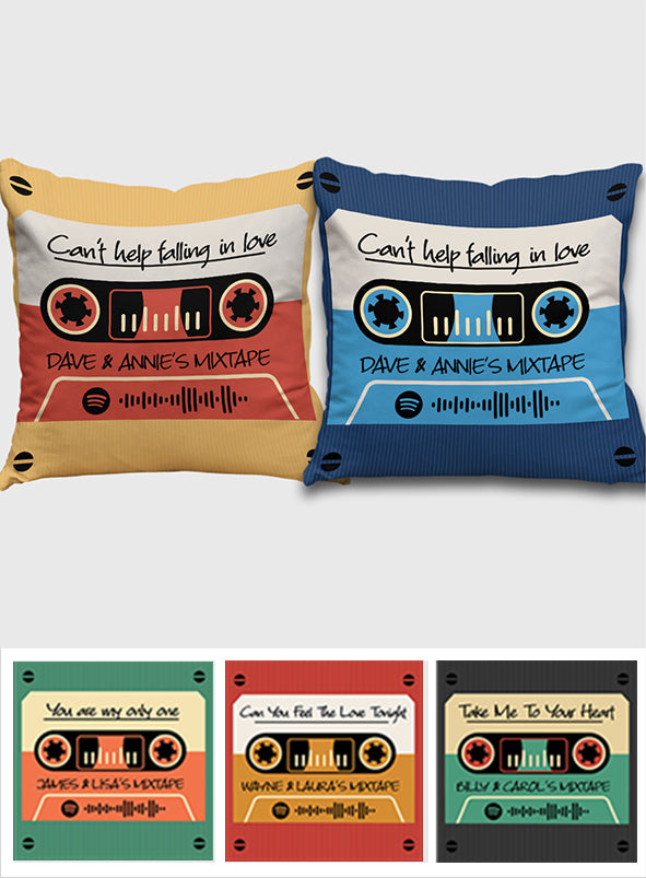 Any Name's Mixtape With Scannable QR Code & Many Background Colors - Personalized Couple Throw Pillow